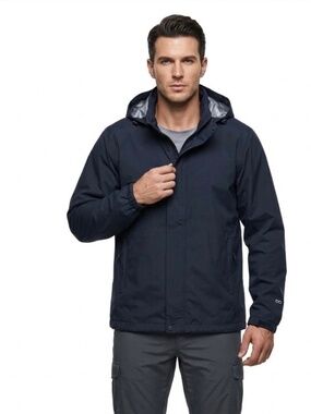 33,000ft Waterproof Rain Jacket Sz L Navy Hooded Windbreaker Gorpcore Packable